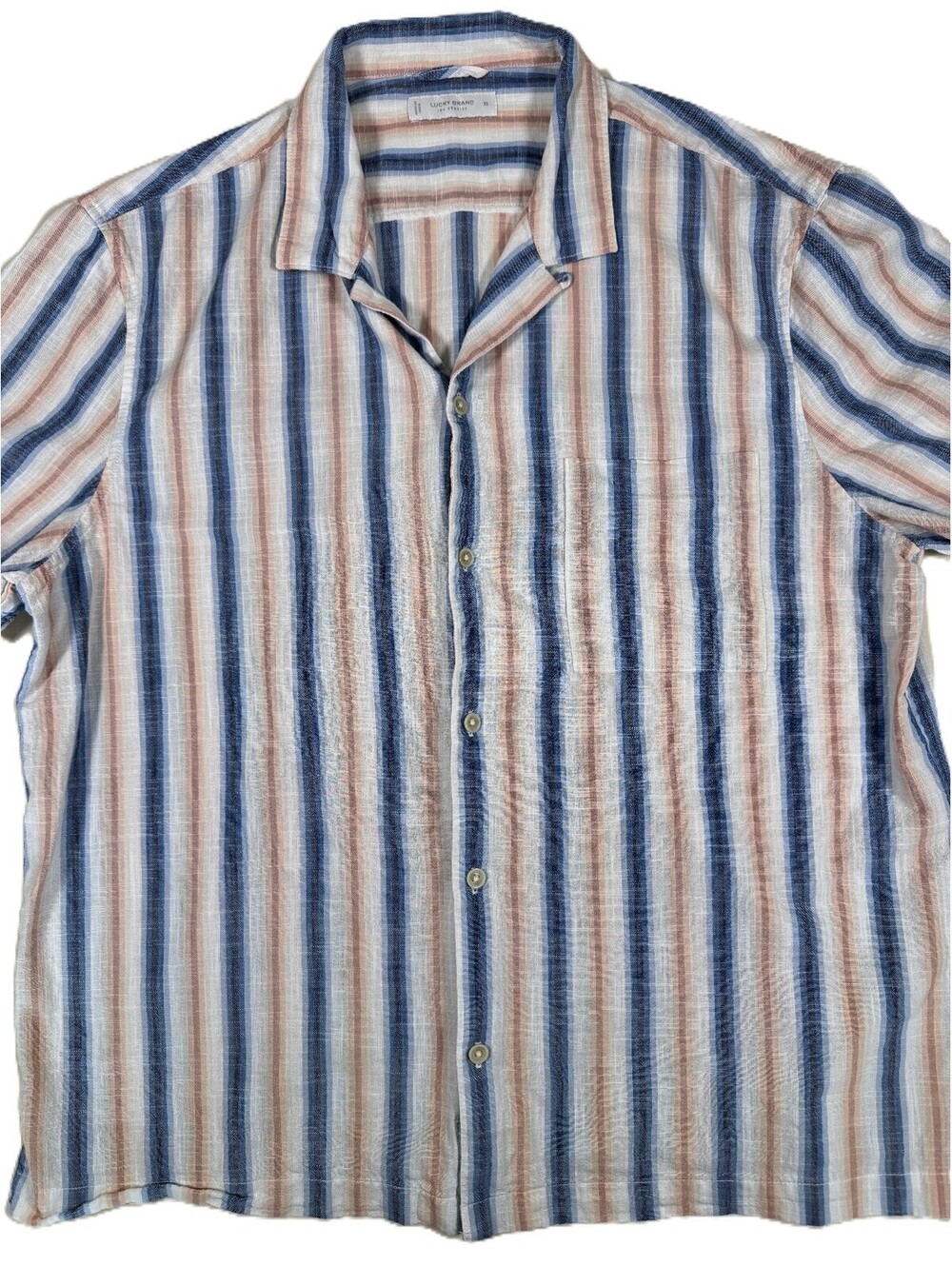 Lucky Brand Men's Short Sleeve Shirt XL Blue Orange Striped